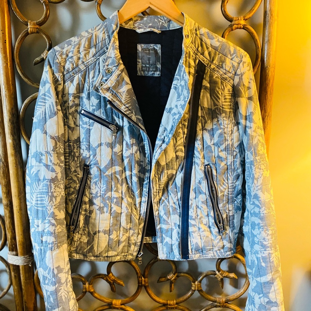 GAP Quilted Floral Chambray Moto Jacket XS